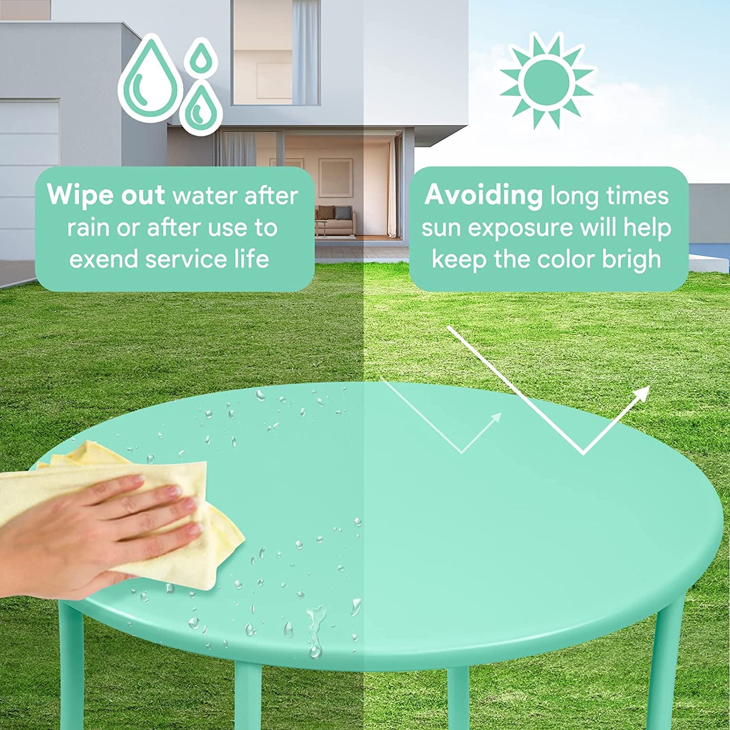 Amagabeli Metal Patio Side Table 18” X 18” Heavy Duty Weather Resistant Anti-Rust Outdoor End Table Small Steel round Coffee Table Porch Table Snack Table for Balcony Garden Yard Lawn, Mint Green