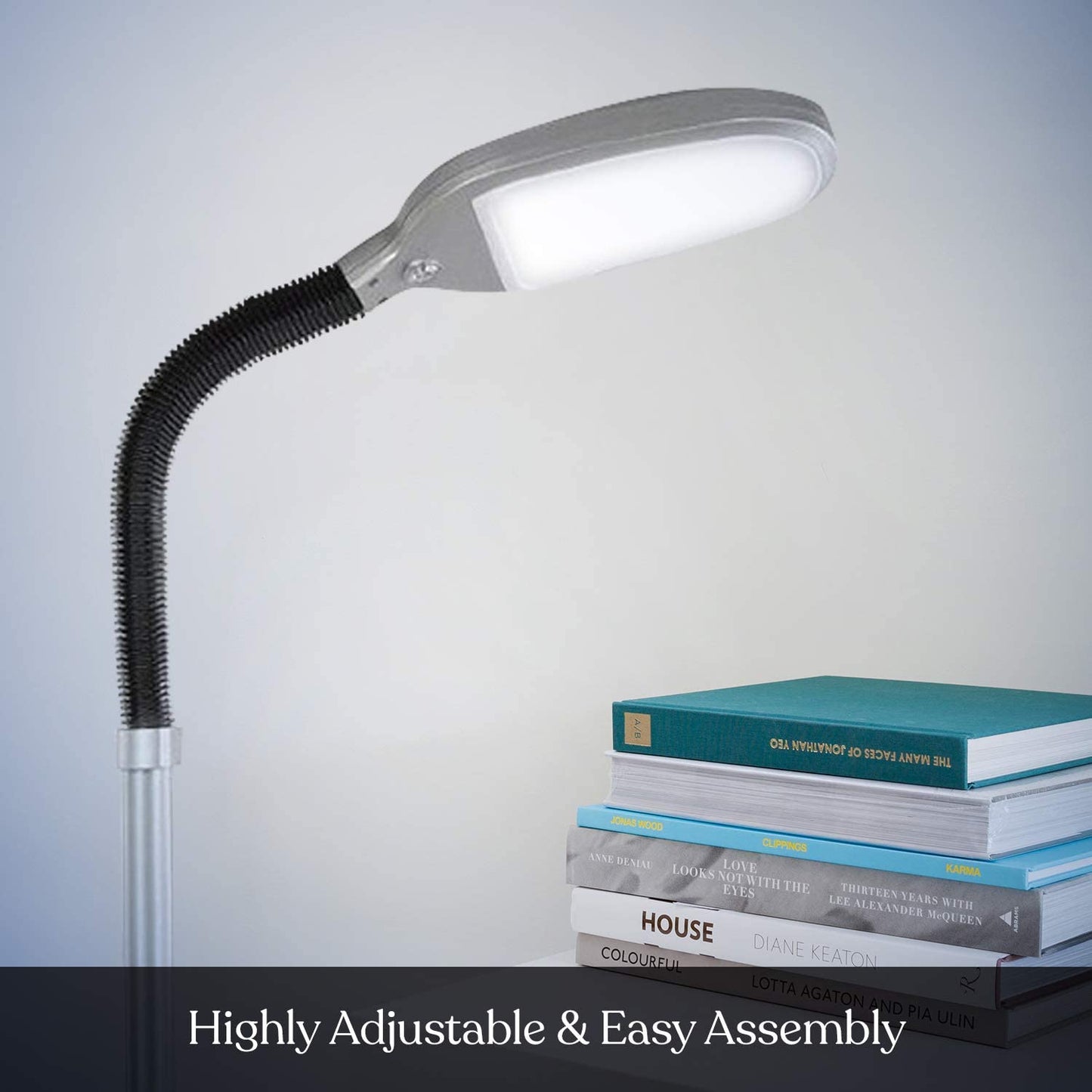 Litespan - Bright LED Floor Lamp for Crafts and Reading, Estheticians' Light for Lash Extensions, Adjustable Gooseneck Standing Lamp for Living Room, Bedroom and Office - Titanium Silver