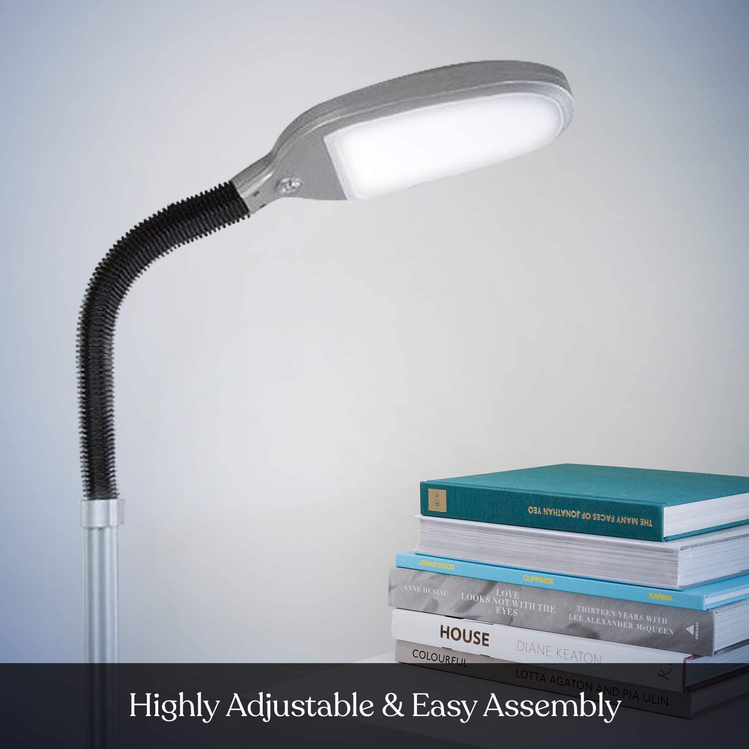 Litespan - Bright LED Floor Lamp for Crafts and Reading, Estheticians' Light for Lash Extensions, Adjustable Gooseneck Standing Lamp for Living Room, Bedroom and Office - Titanium Silver