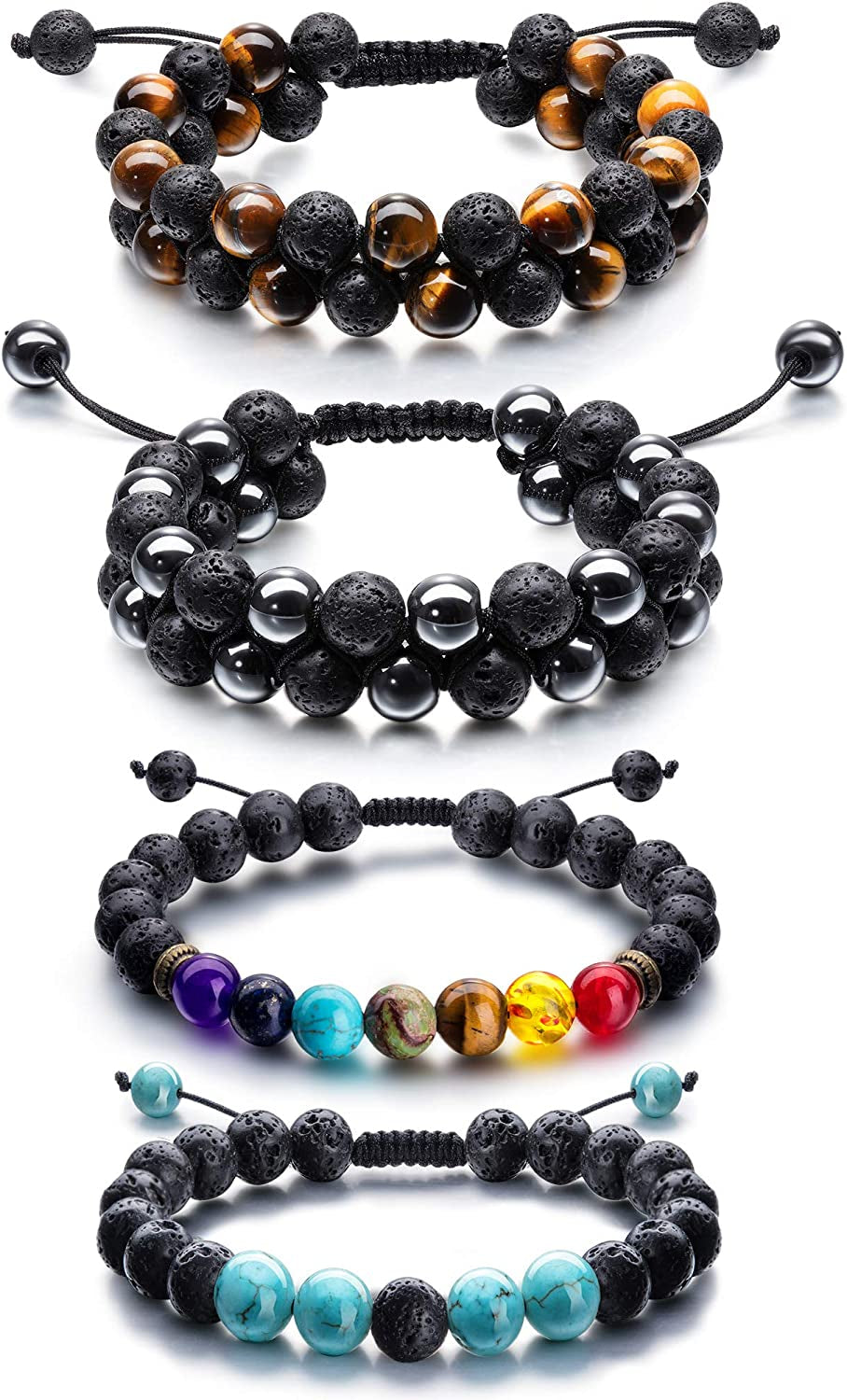 Adjustable Lava Rock Stone Essential Oil Diffuser Bracelet Braided Rope Stone Yoga Beads Bracelets for Men Women