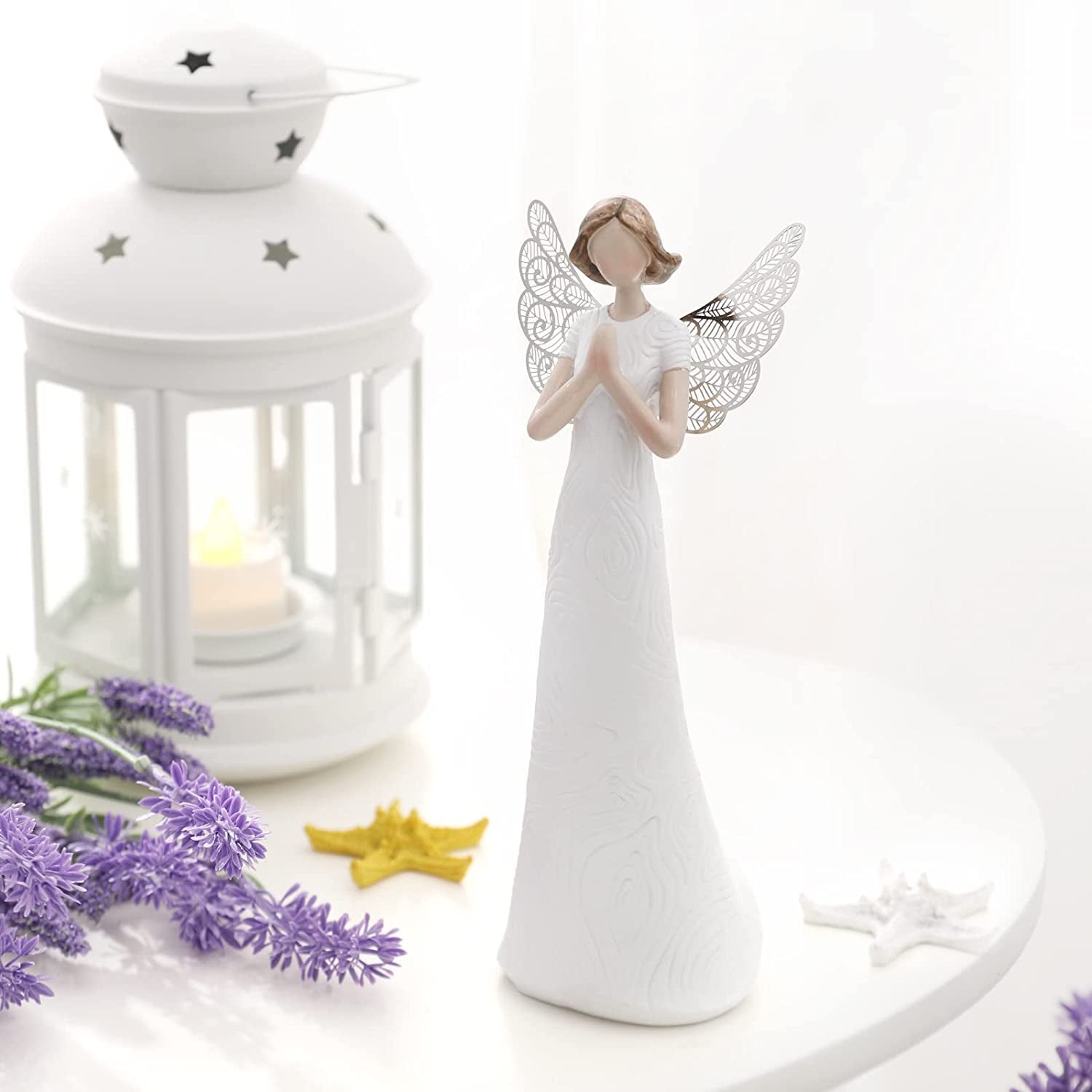 8'' Hand Carved Angels Figurines Memorial Gifts Guardian Angel, in Memory of Loved One Gifts Angel Gifts Friendship Gifts Express Love, Company, Support, Gratitude or Bereavement (White)