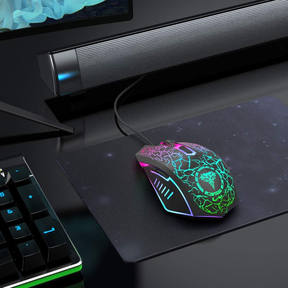 BENGOO Gaming Mouse Wired, USB Optical Computer Mice with RGB Backlit, 4 Adjustable DPI up to 3600, Ergonomic Gamer Laptop PC Mouse with 6 Programmable Buttons for Windows 7/8/10/XP Vista Linux -Black