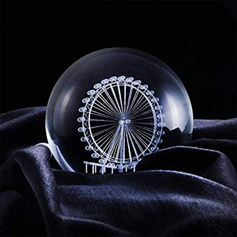Crystal 2.4 Inch (60Mm) Carving Ferris Wheel Crystal Ball with Sliver-Plated Flowering Stand,Fengshui Glass Ball Home Decoration