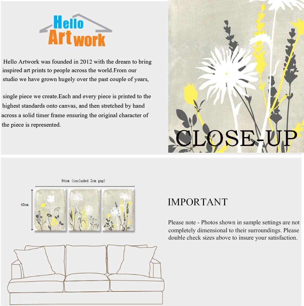 3 Pieces Yellow and Grey Flowers Wall Art Abstract Smiple Life Dandelion Floral Plant Art Print for Bathroom Bedroom Home Decor Stretched and Framed Ready to Hang 12X16Inchx3Pcs