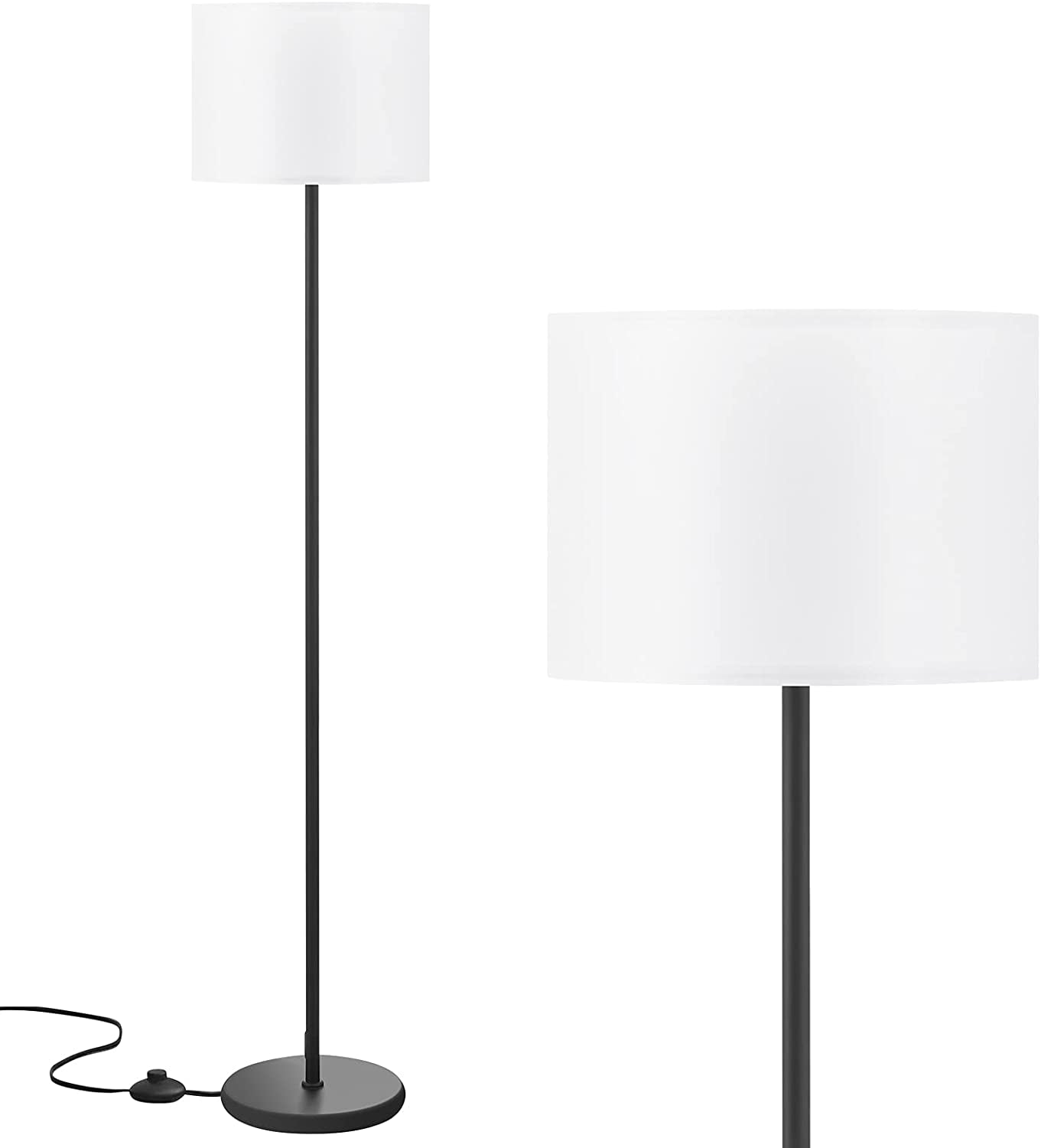 LED Floor Lamp Simple Design, Modern Floor Lamp with Shade, Tall Lamps for Living Room Bedroom Office Dining Room Kitchen, Black Pole Lamp with Foot Switch(Without Bulb)