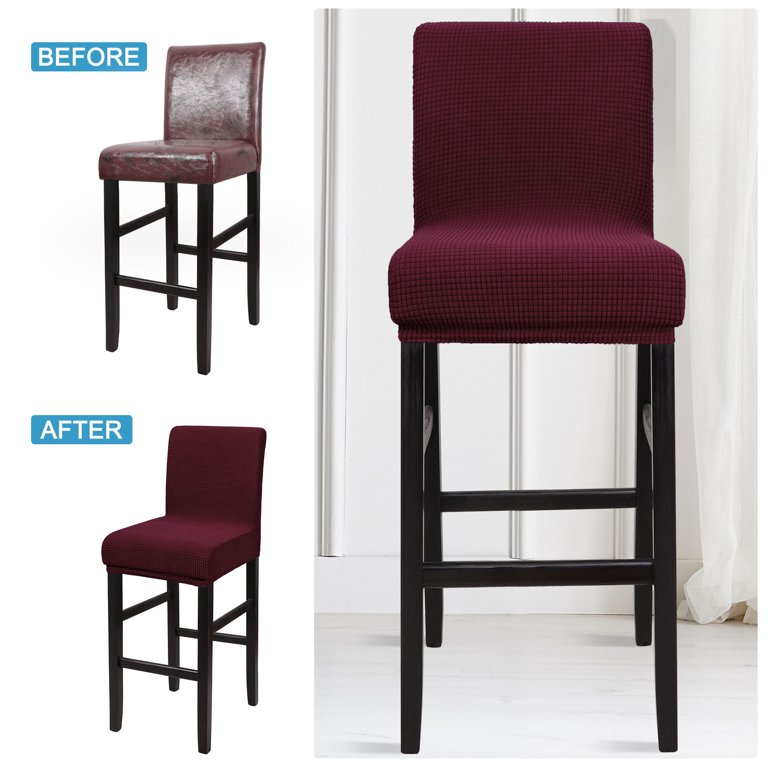 PiccoCasa Stretch Bar Stool Covers for Counter Height Side Chair Slipcovers Burgundy 4Pcs