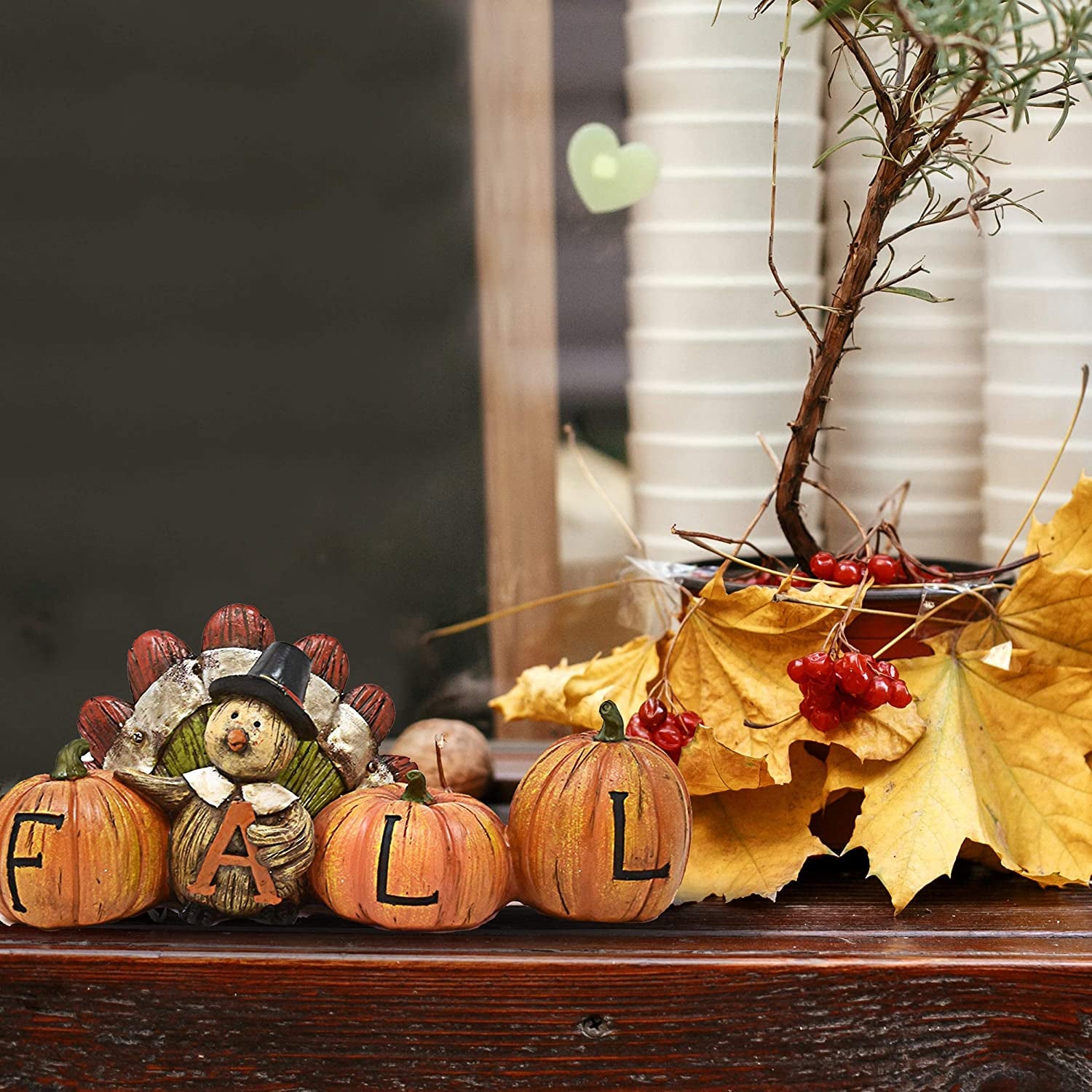 Thanksgiving Decorations Fall Turkey Pumpkin Table Topper Figurine Centerpiece Harvest Autumn Resin Tabletop for Outdoor Indoor Fireplace Mantle Desk Shelf Kitchen Living Room Home Party Decor