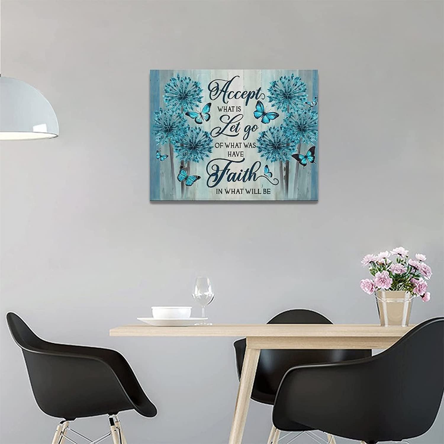 Bathroom Dandelion Wall Art Butterfly Dandelion Motivational Quotes Pictures Paintings Canvas Prints Framed Modern Artwork Home Decor for Office Living Room Bedroom Bathroom Kitchen 16"X12"