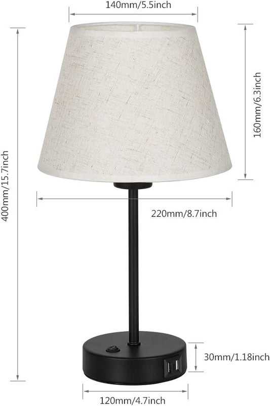 Table Lamp, Bedside Lamp Set of 2 with Dual USB Charging Ports, Modern Nightstand Light Perfect for Bedroom, Living Room, Study Room