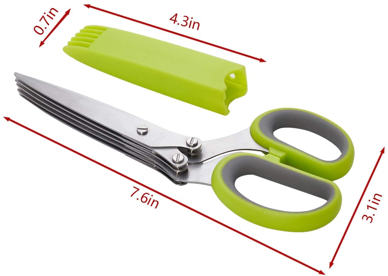 Herb Scissors with 5 Multi Stainless Steel Blades and Safe Cover Kitchen Gadgets Cutter, Kitchen Chopping Shear, Mincer, Sharp Dishwasher Safe Kitchen Gadget, Culinary Cutter