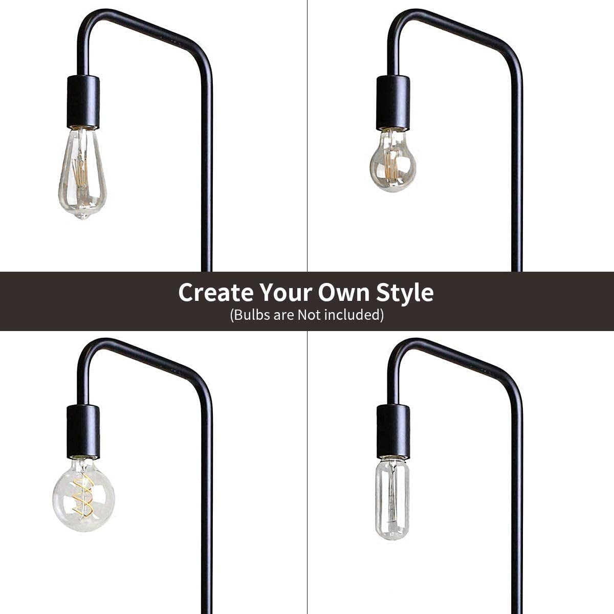 Industrial LED Floor Lamp for Living Room Bedroom Reading Office Metal Minimalist Standing Lamp Black(Bulb Not Included)