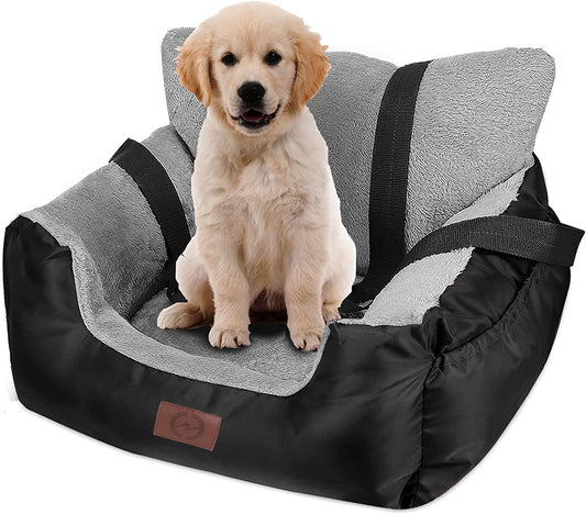 Dog Car Seat for Small Dogs, Warm Soft Pet Car Seat Washable Dog Car Bed with Storage Pocket and Clip-On Safety Leash Portable Car Travel Carrier Booster Seats