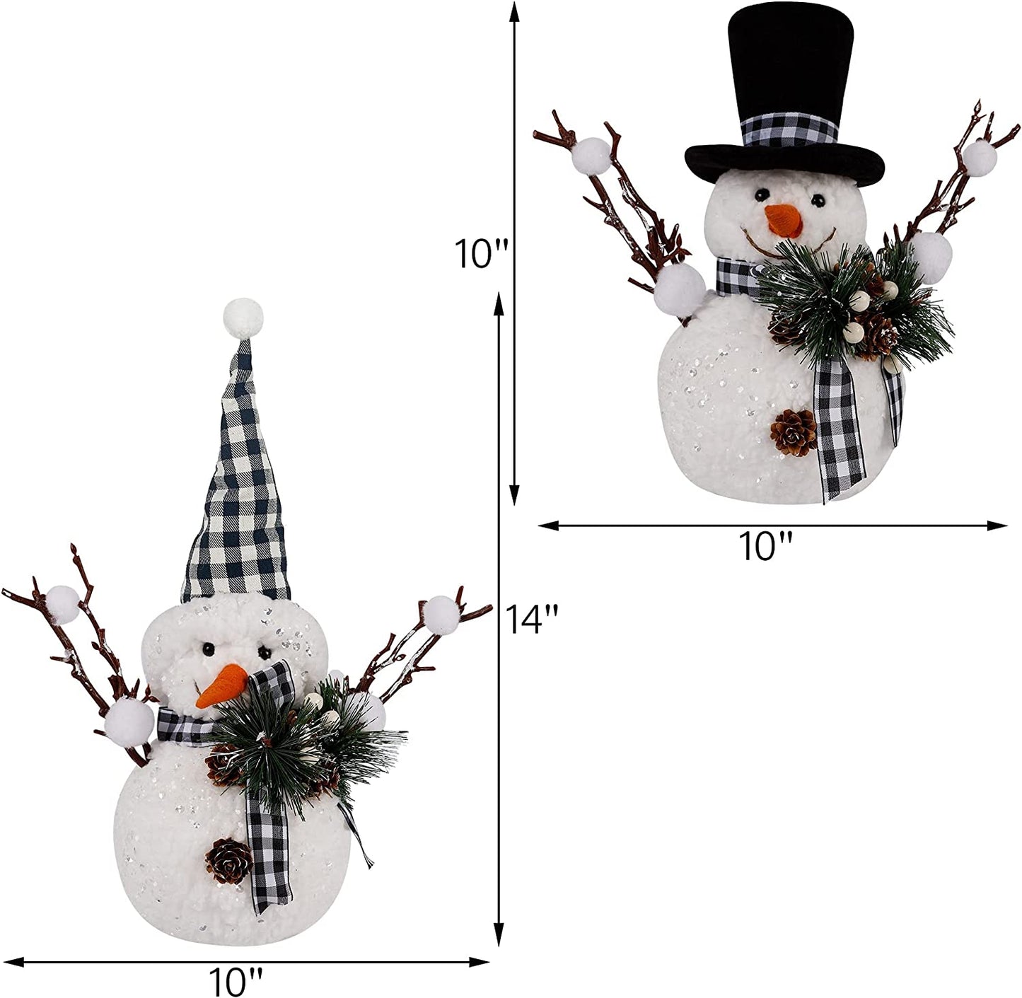 Christmas Table Decorations, Set of 2 Snowman with Pine Cone Twigs, Winter Tabletop Decor for Indoor Home Kitchen Fireplace Office Room Xmas Gifts Holiday Party