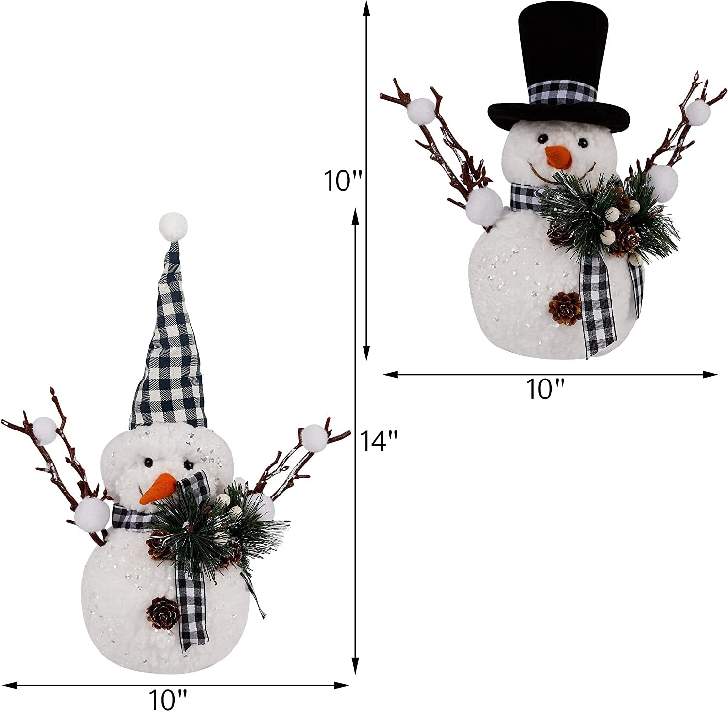 Christmas Table Decorations, Set of 2 Snowman with Pine Cone Twigs, Winter Tabletop Decor for Indoor Home Kitchen Fireplace Office Room Xmas Gifts Holiday Party