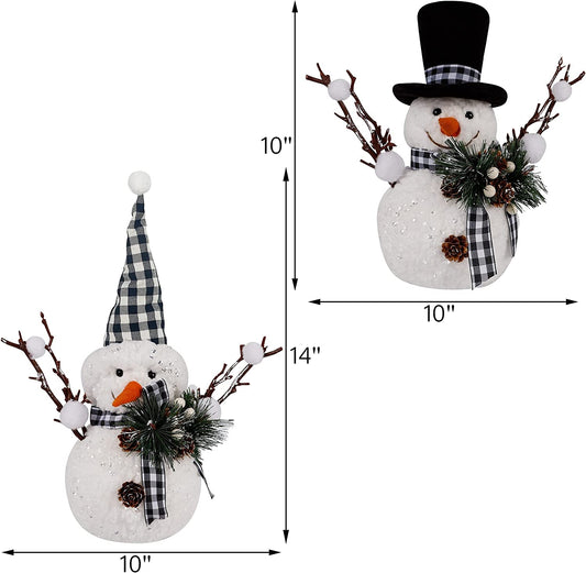 Christmas Table Decorations, Set of 2 Snowman with Pine Cone Twigs, Winter Tabletop Decor for Indoor Home Kitchen Fireplace Office Room Xmas Gifts Holiday Party