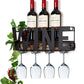 SODUKU Wall Mounted Metal Wine Rack 4 Long Stem Glass Holder & Wine Cork Storage Wine
