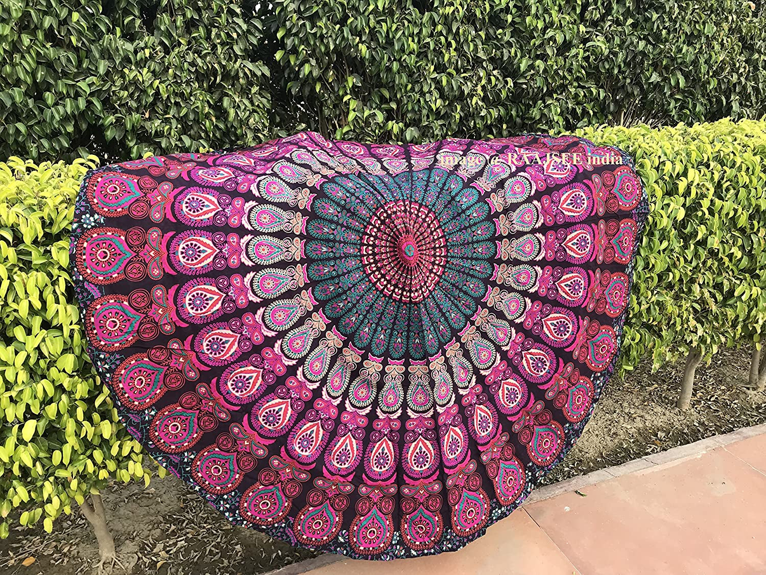round Beach Tapestry Purple Mandala Throw/Boho Hippie Beach Blanket Roundie/Indian Cotton Bohemian Large round Table Cloth-Home Decor/Yoga Mat Meditation Picnic Rug 69 Inch