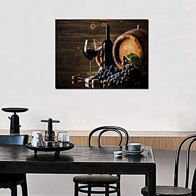 Kitchen Canvas Wall Art KAWAHONE Red Wine Cups Home Decor Fruit Wine Wooden B...