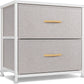 Dresser Nightstand, beside Table for Bedroom, Small Kids Bedroom Fabric Tall Dresser 2 Drawer Storage Tower Organizer Unit for Hallway Entryway Closets, Steel Frame Wood Top, Light Grey