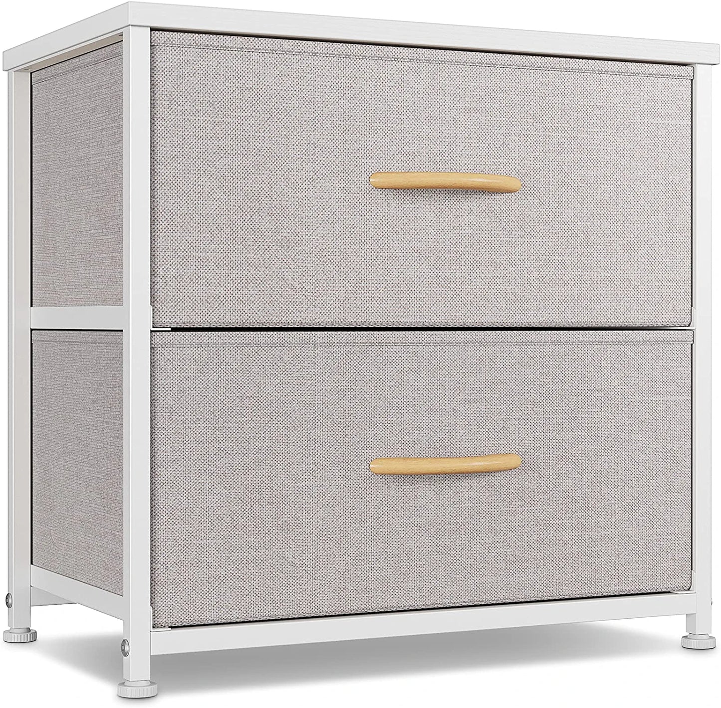 Dresser Nightstand, beside Table for Bedroom, Small Kids Bedroom Fabric Tall Dresser 2 Drawer Storage Tower Organizer Unit for Hallway Entryway Closets, Steel Frame Wood Top, Light Grey