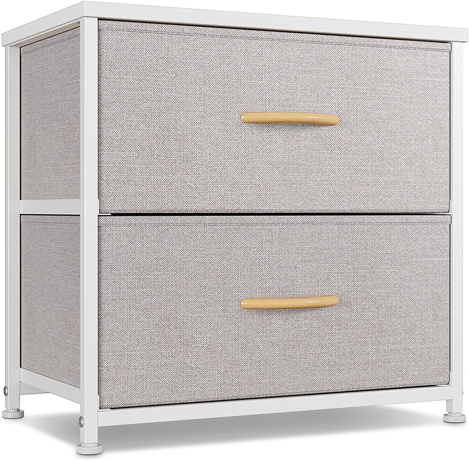 Dresser Nightstand, beside Table for Bedroom, Small Kids Bedroom Fabric Tall Dresser 2 Drawer Storage Tower Organizer Unit for Hallway Entryway Closets, Steel Frame Wood Top, Light Grey