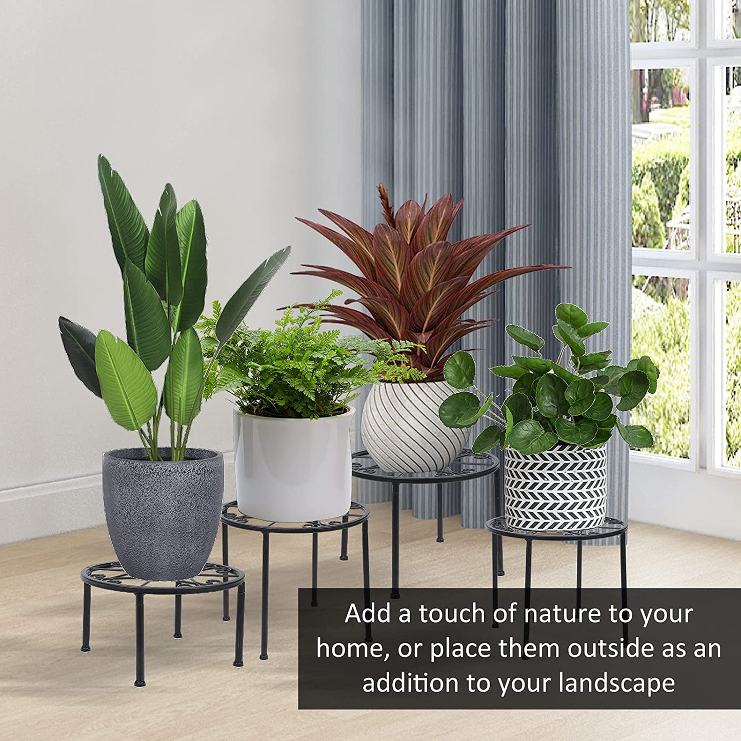 4-Pack Decent Metal Plant Stands, Anti-Rust Iron Flower Pot Stand, Heavy Duty Plant Pot Shelf, Decoration Racks for Home Indoor and Outdoor