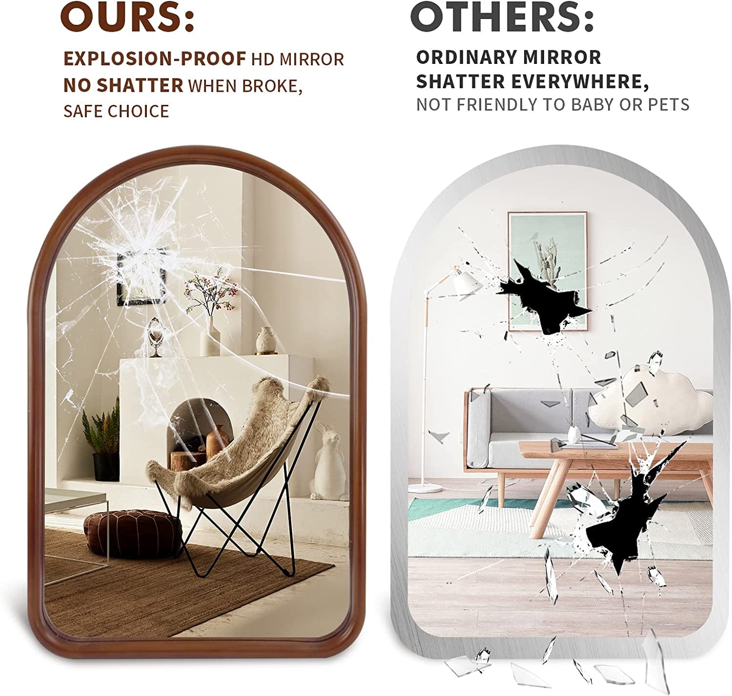 Arched Wall Mirror 20"X30" Wall-Mounted Mirror with Wood Frame, Bathroom Mirror Arch Mirror for Bedroom Living Room Entryway, Dark Walnut