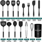 Silicone Cooking Utensil Set,  15Pcs Silicone Cooking Kitchen Utensils Set, Non-Stic - Best Kitchen Cookware with Stainless Steel Handle - Black