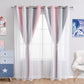 2 Panels Star Curtains for Girls Kids Bedroom, Light Blocking Princess Star Cut Out Curtain, Colorful Striped Voile Double Layer Window Curtain for Girls Room (52W X 63L, Pink/Grey)
