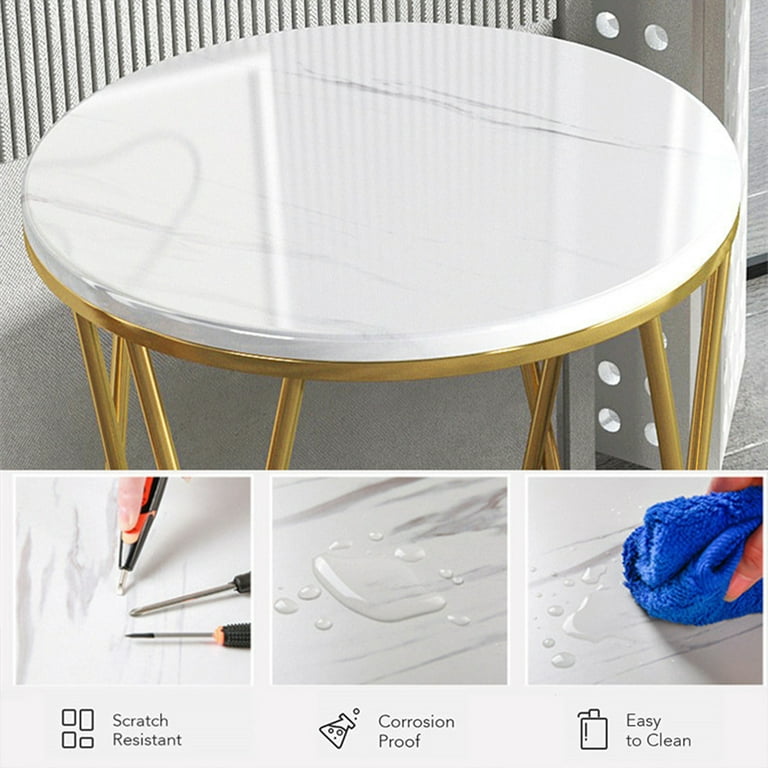 Faux Marble Side Table X-Shape Round End Table Modern Small Accent Home Decor for Living Room Black/White