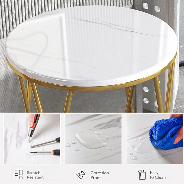Faux Marble Side Table X-Shape Round End Table Modern Small Accent Home Decor for Living Room Black/White