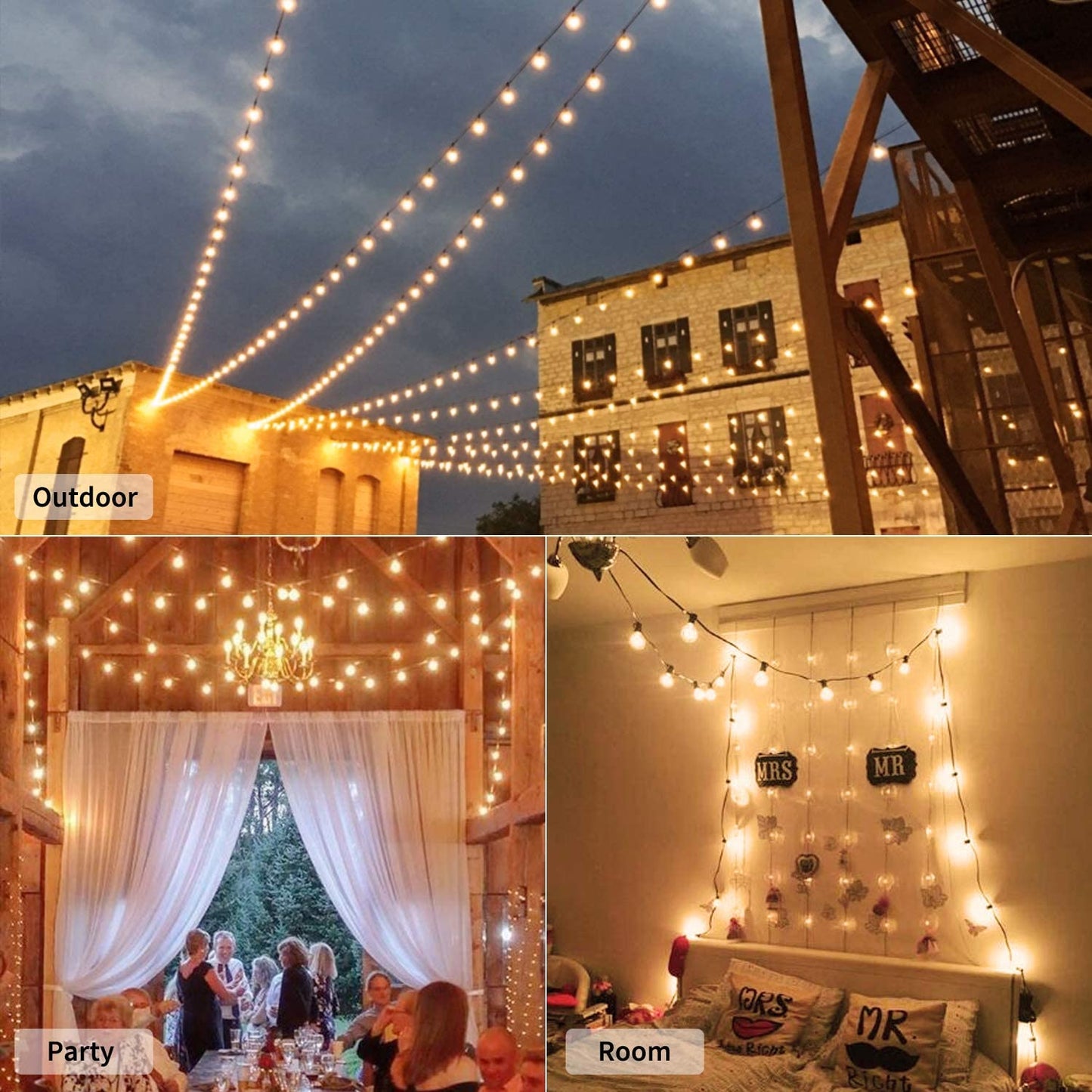 Outdoor String Light 50Feet G40 Globe Patio Lights with 52 Edison Glass Bulbs(2 Spare), Waterproof Connectable Hanging Light for Backyard Porch Balcony Party Decor, E12 Socket Base, Black