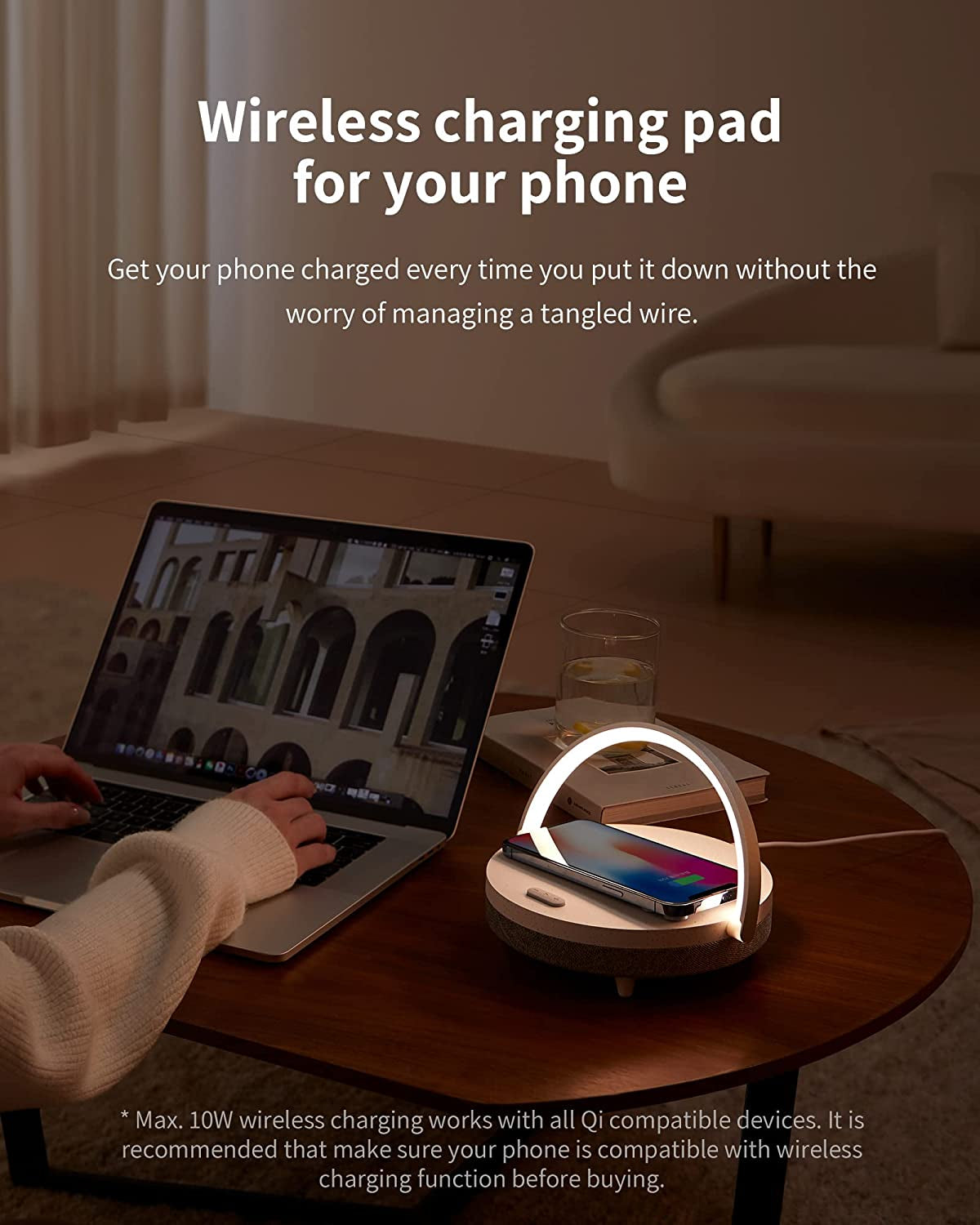 LED Night Light,  Music Bedside Lamp with Wireless Charger, 4 in 1 Touch Lamp, Portable Bluetooth Speaker, Phone Holder, Dimmable Wireless Charging Lamp Birthday Gifts for Women, Men, Dad, Mom