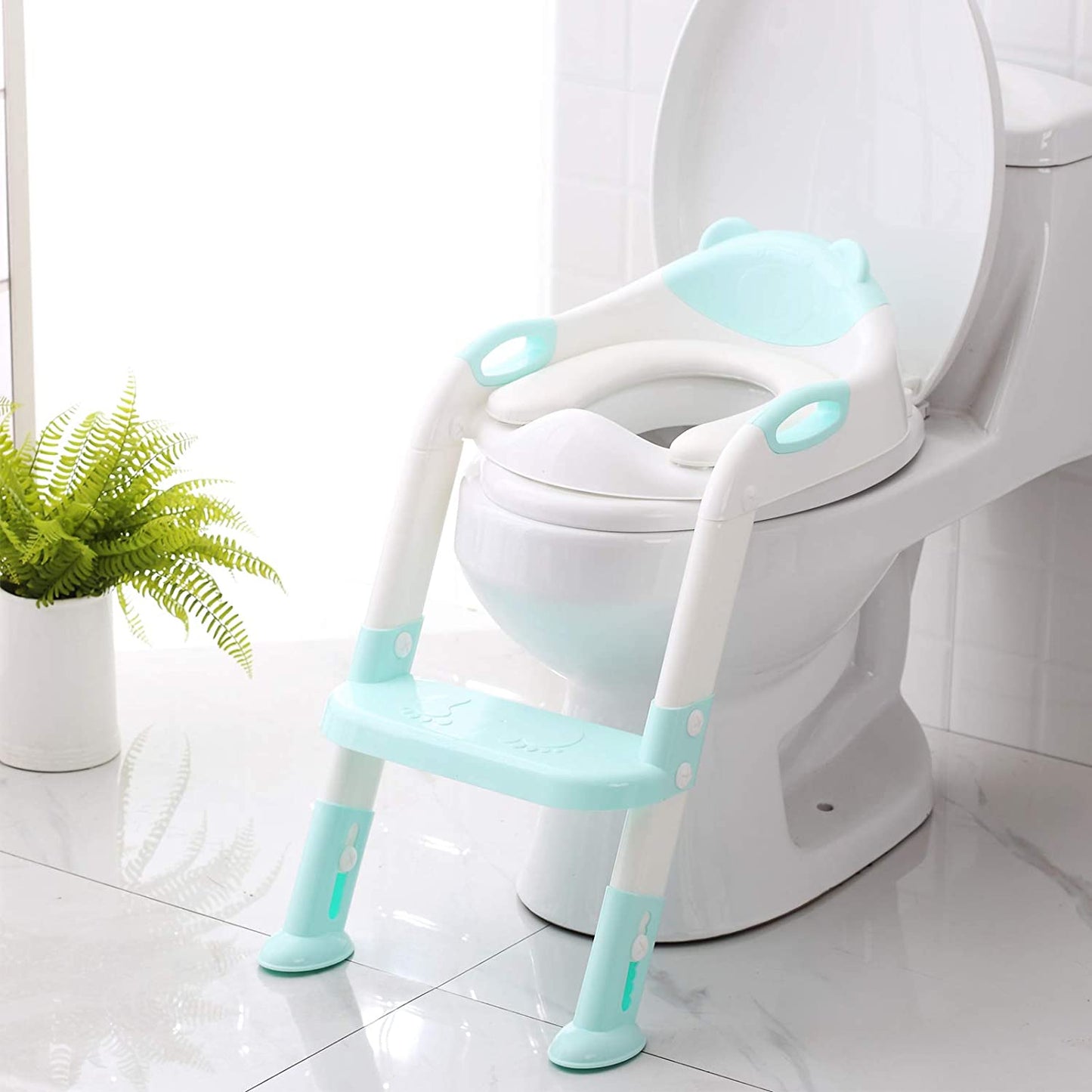Potty Training Seat with Step Stool Ladder, Potty Training Toilet for Kids Boys Girls Toddlers-Comfortable Safe Potty Seat with Anti-Slip Pads Ladder (Blue)