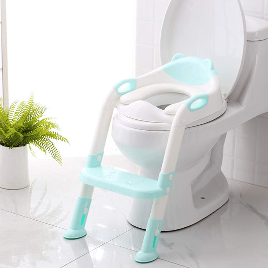 Potty Training Seat with Step Stool Ladder, Potty Training Toilet for Kids Boys Girls Toddlers-Comfortable Safe Potty Seat with Anti-Slip Pads Ladder (Blue)