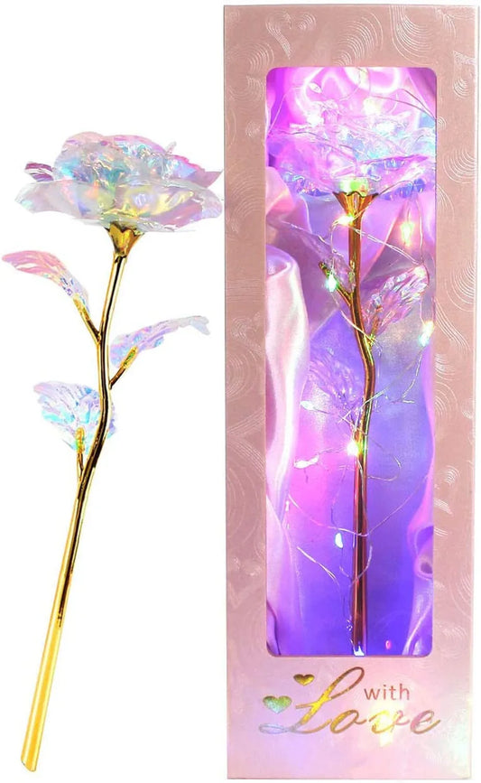 Colorful Galaxy Rose Gifts for Her Gold Roses Gifts for Women,24K Golden Foil Roses with LED Decor,Mothers Day Valentines Day Birthday Anniversary Christmas
