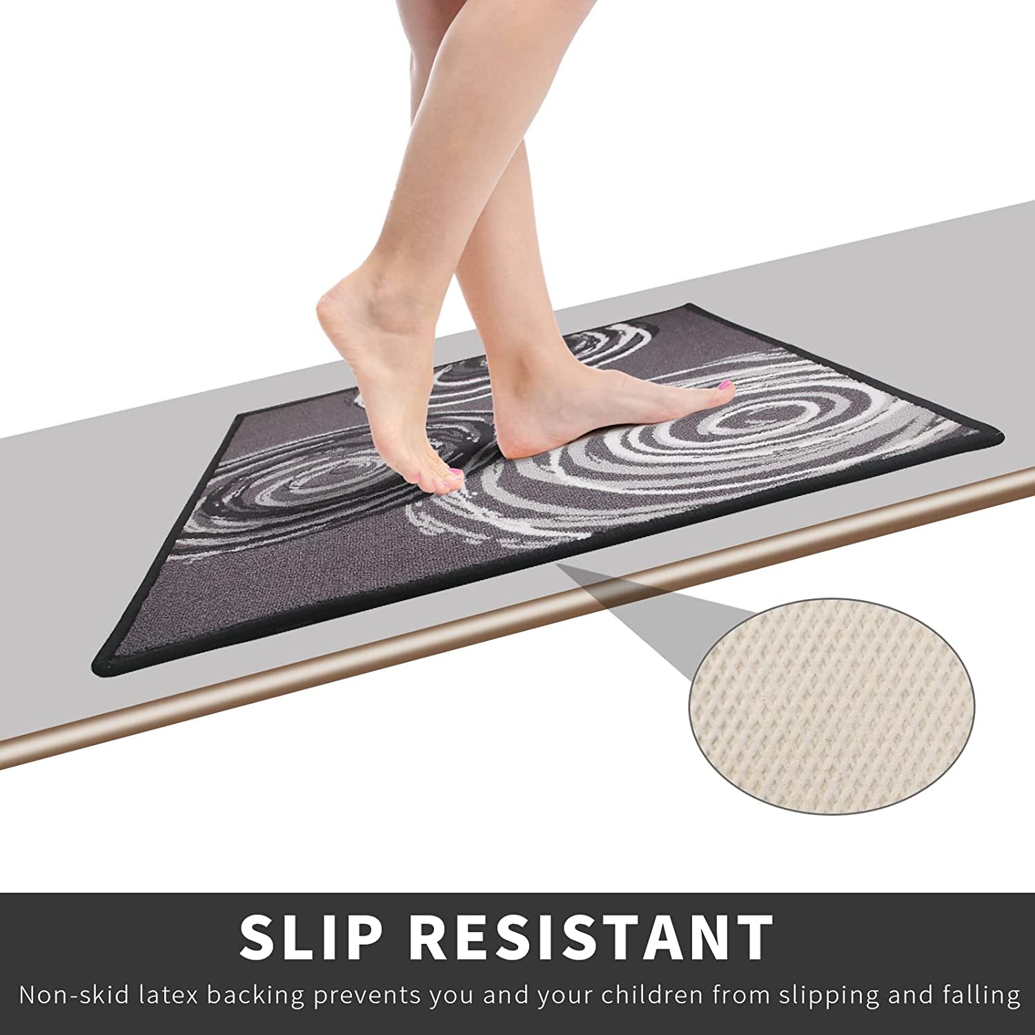 Kitchen Rug Set of 2, Non-Skid Machine Washable Kitchen Laundry Floor Mat Absorbent, Runner Rug and Door Mat Set, Durable Polyester Tufting Surface & Non-Slip Latex Backing