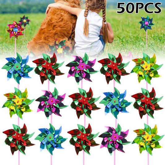 HOTBEST 50PCS Plastic Rainbow Pinwheel, Lawn Garden DIY Windmill, Children Kids Party Pinwheels Wind Spinner Set For Kids Toy Garden Lawn Decor, Fun Carnival Party Toy, Flamboyant Colors