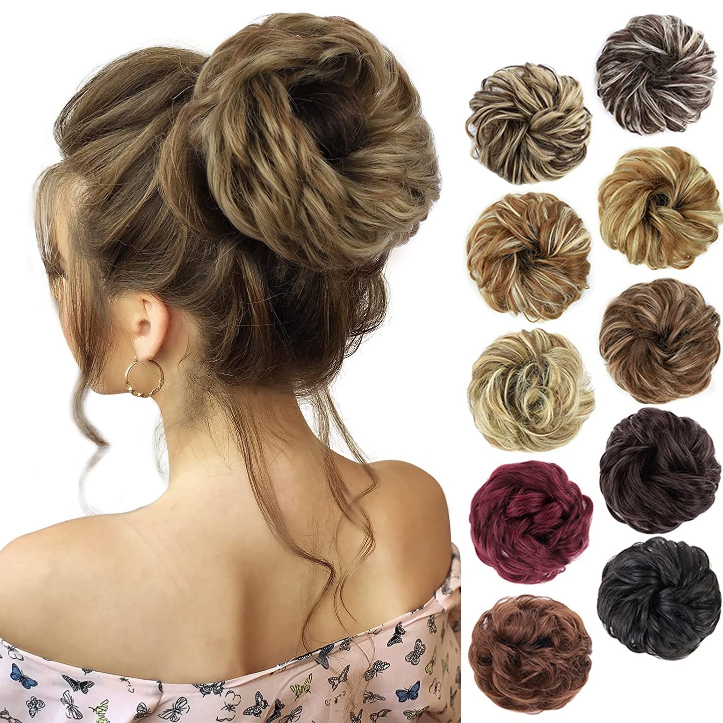 1PCS Messy Hair Bun Hair Scrunchies Extension Curly Wavy Messy Synthetic Chignon for Women Updo Hairpiece