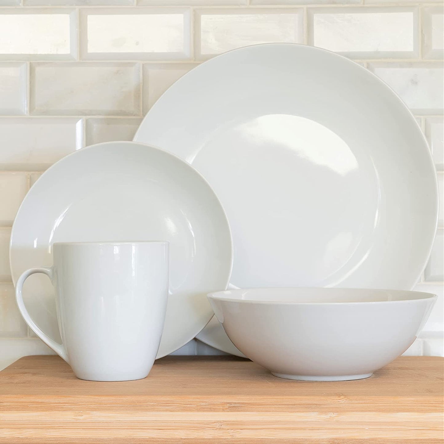 Simply Coupe 16 Piece Dinnerware Set, White - SM-1600-CP-SW