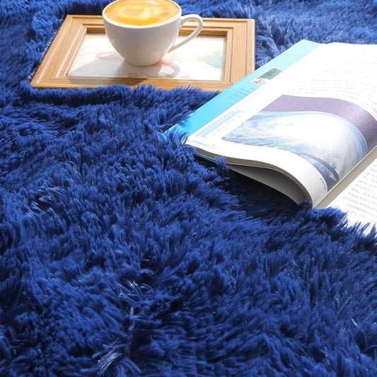 Navy Blue Fluffy Area Rug, Shaggy Rugs for Bedroom 3X5, Soft Fuzzy Rugs Plush Living Room Carpet, Furry Bedside Rug for Kids Room, Shag Rug for Baby Girl Nursery Décor