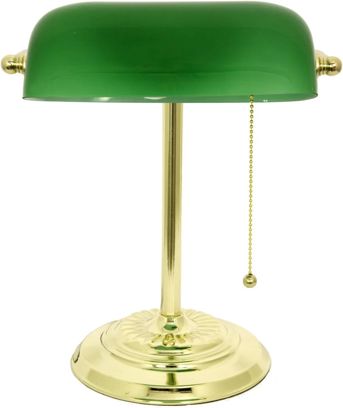 Green Bankers Desk Lamp with Glass Shade by Lightaccents - Traditional Desk Light with Classic Green Glass Shade and Polished Brass Finish