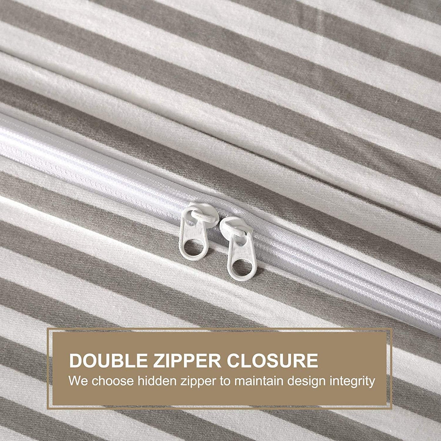 100% Natural Cotton 2Pcs Striped Duvet Cover Sets,White Duvet Cover with Grey Stripes Pattern Printed Comforter Cover,With Zipper Closure & Corner Ties(Twin Size)