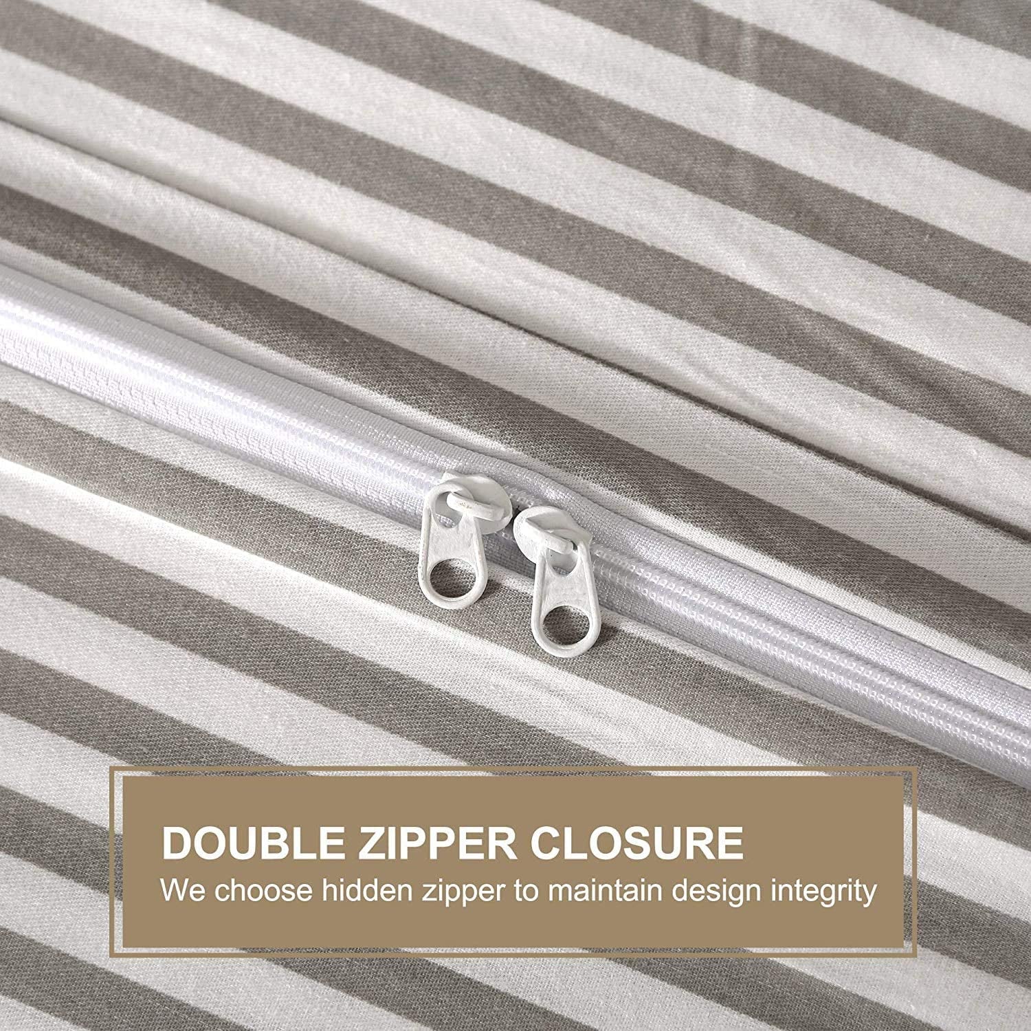 100% Natural Cotton 2Pcs Striped Duvet Cover Sets,White Duvet Cover with Grey Stripes Pattern Printed Comforter Cover,With Zipper Closure & Corner Ties(Twin Size)