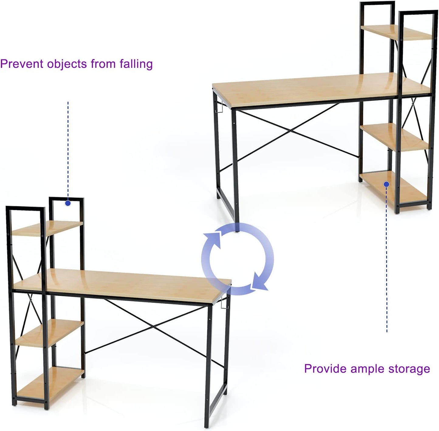Computer Desk with Shelves Storage 47 INCH Study Writing Desk for Home Office Desks,Modern Simple Style Steel Frame Wood for PC Table with Bookshelfs