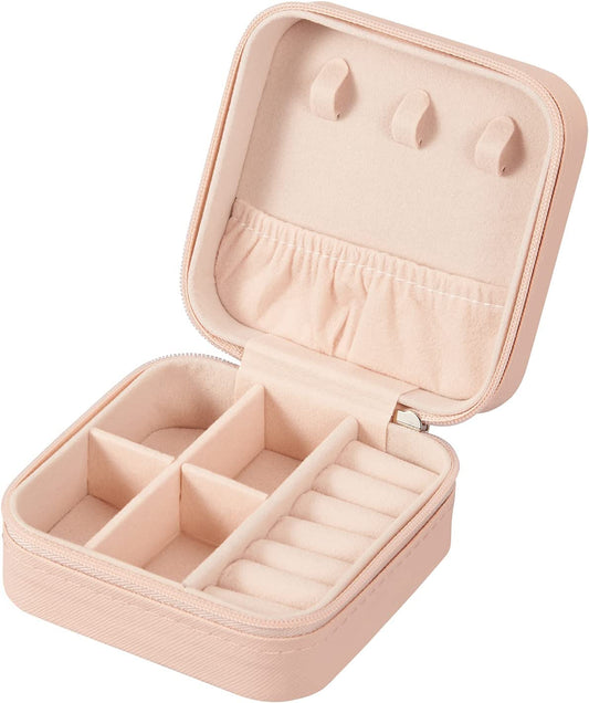 PU Leather Small Jewelry Box, Travel Portable Jewelry Case for Ring, Pendant, Earring, Necklace, Bracelet Organizer Storage Holder Boxes (Pink)