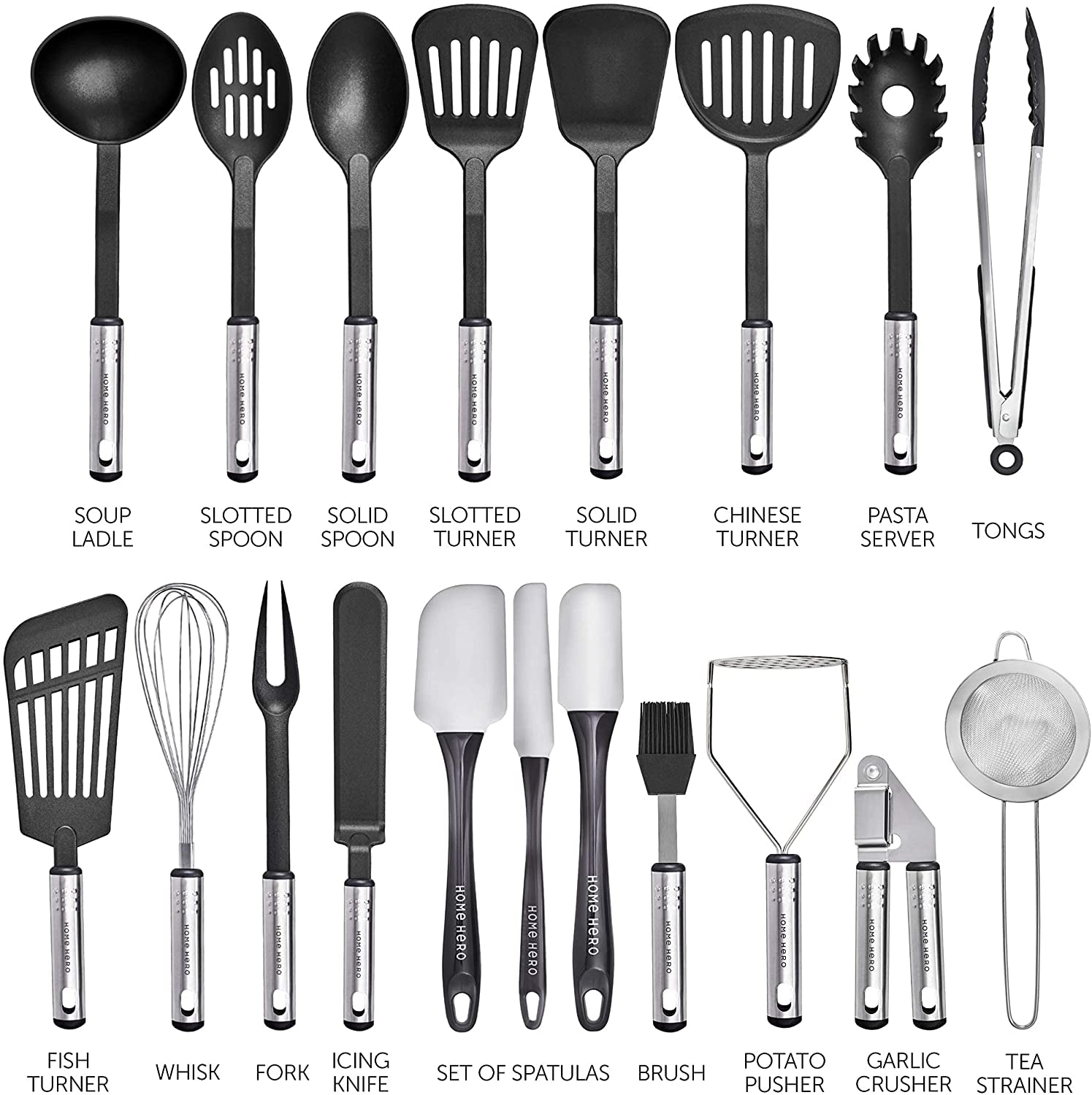 Kitchen Utensils Set - Nylon & Stainless Steel Cooking Utensils Set - Non-Stick Kitchen Utensils with Spatula - 44 Pc Set