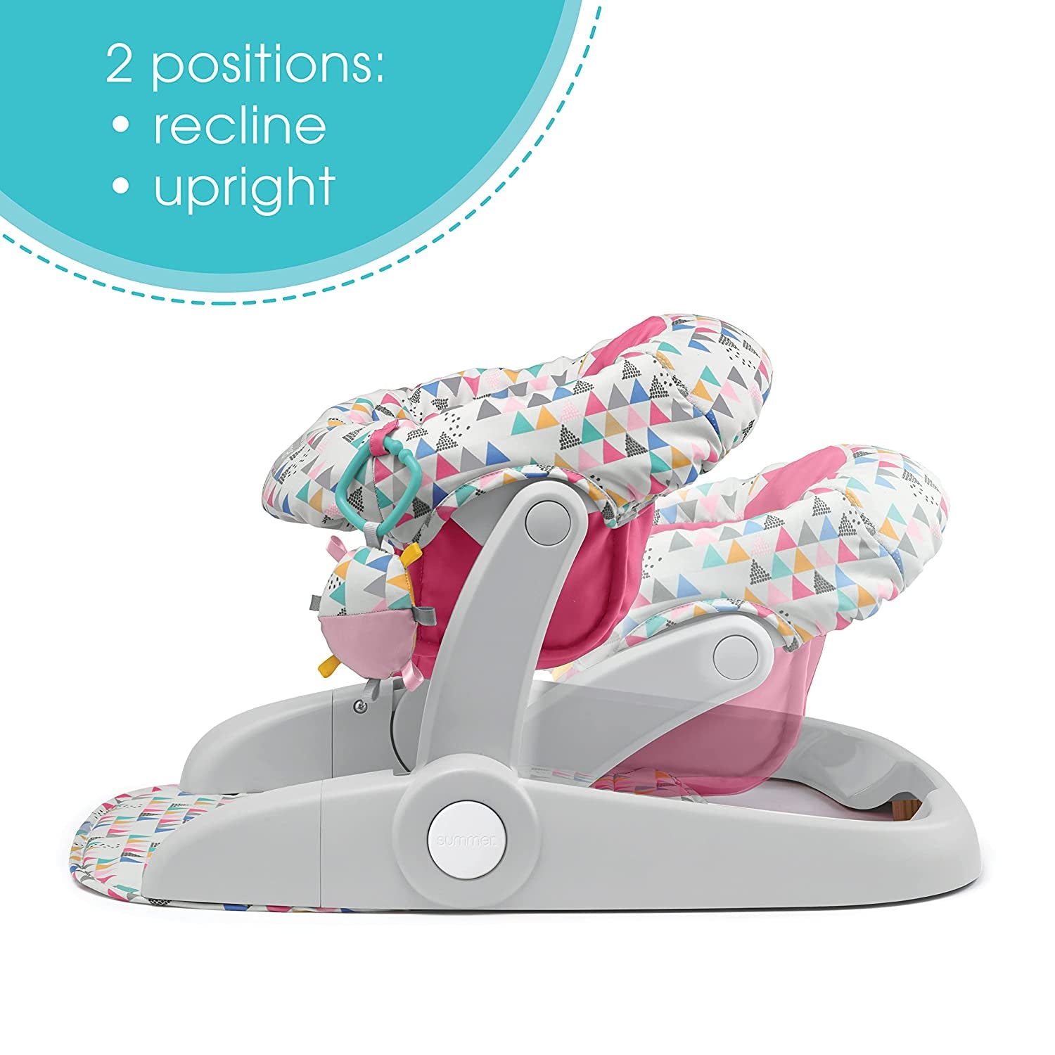Summer® Learn-To-Sit™ 2-Position Floor Seat (Funfetti Pink) – Sit Baby up in This Adjustable Baby Activity Seat Appropriate for Ages 4-12 Months – Includes Toys