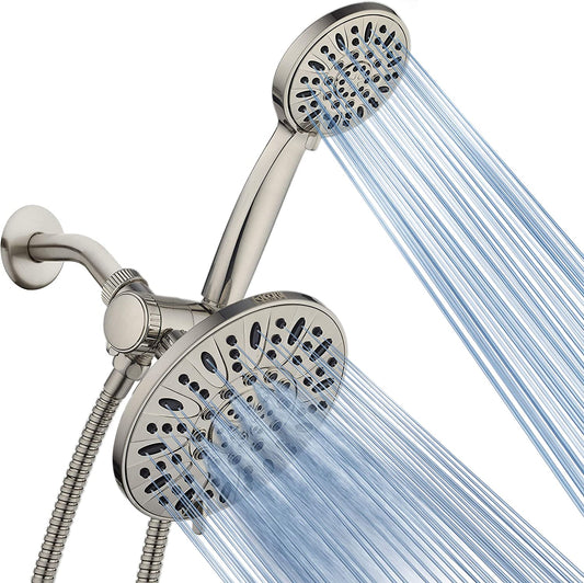 Aquadance 7" Premium High Pressure 3-Way Rainfall Combo with Stainless Steel Hose – Enjoy Luxurious 6-Setting Rain Shower Head and Hand Held Shower Separately or Together – Brushed Nickel Finish