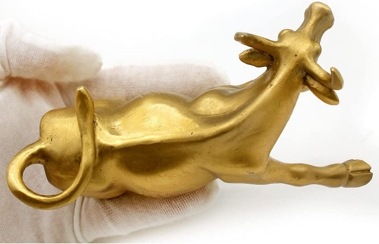 Feng Shui Fortune Brass W Street Bull Statue, Sculpture Home Decoration Golden Copper Bull Represents Good Luck of Career and Wealth